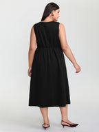 Split Neckline Waist Defining Midi Dress