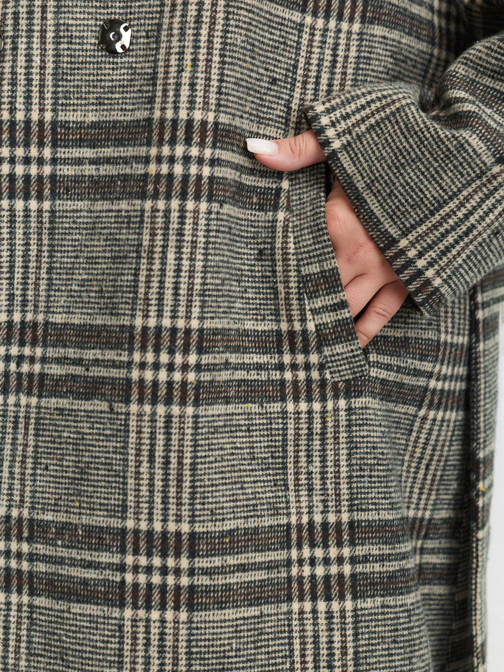 Plaid Belted Waist-Defining Coat