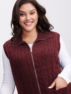 Cable Zipper Sleeveless Knit Cardigan