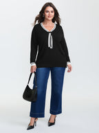 V-Neck Contrast Long Sleeve Pullover