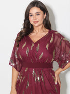 Sequin Embroidery Pleated Waist Midi Dress