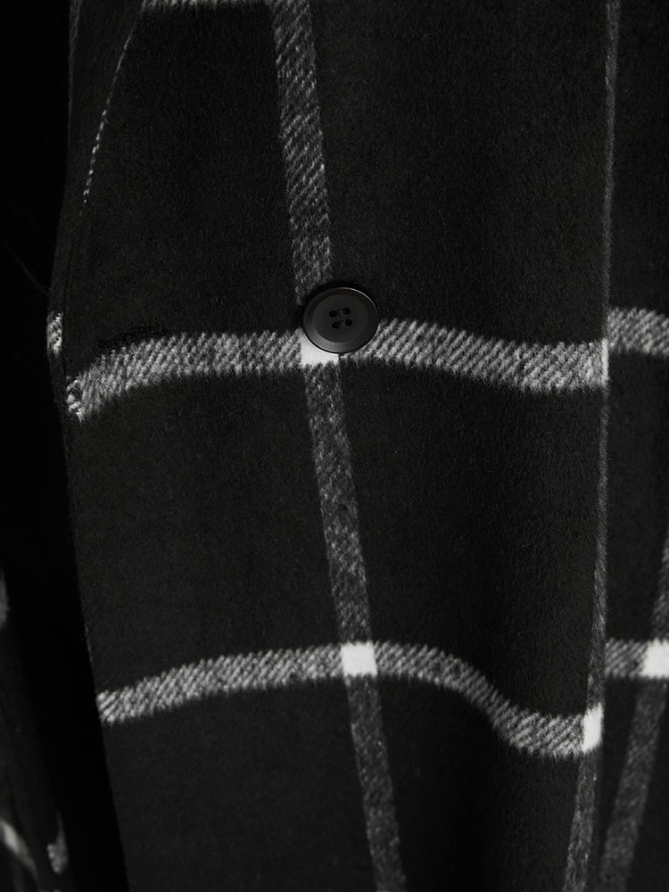 Plaid Lapel Collar Belted Pocket Coat