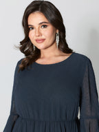 Textured Ruffled Sleeve Sheer Maxi Dress