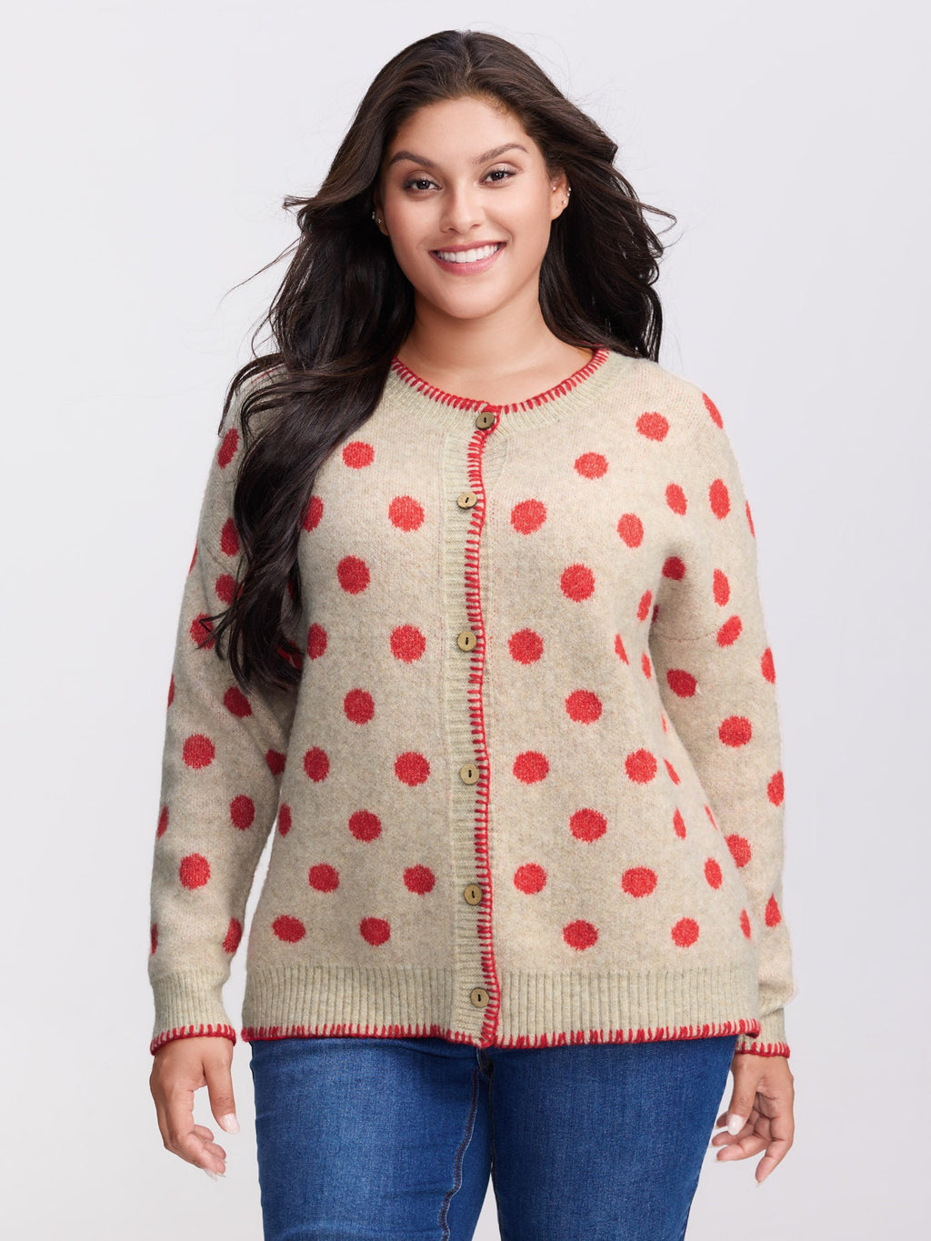 Polka Dots Jacquard Buttons Knit Cardigan