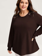 Waffle Spliced Floral Lace Sweatshirt