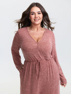 Elastic Waist Overlap Collar Lounge Jumpsuit