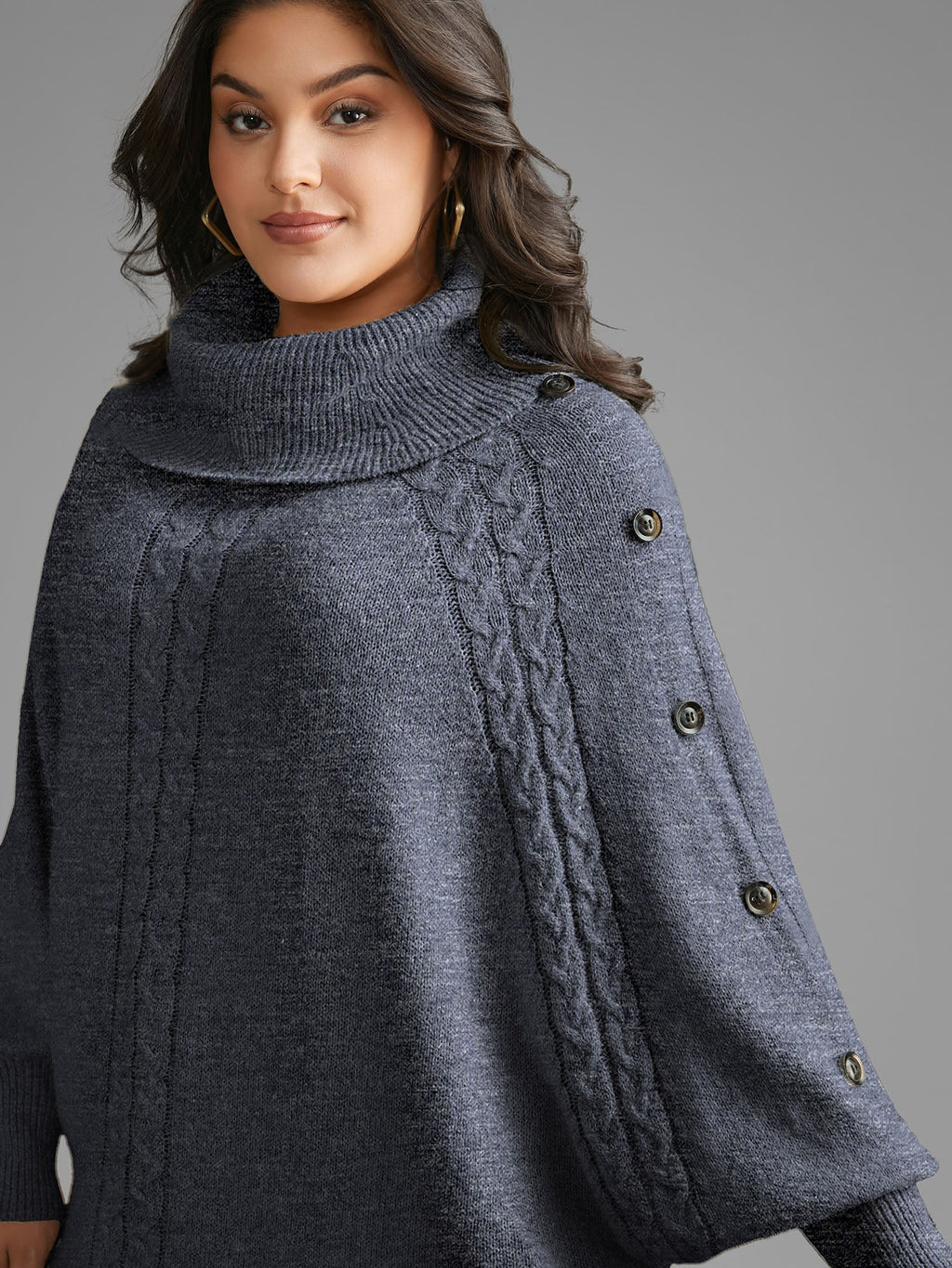 Turtleneck Cable Knit Asymmetrical Hem Pullover
