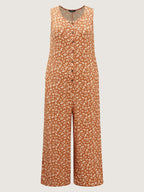 Leopard Print Sleeveless Button Front Lounge jumpsuit