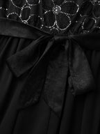 Sequin Floral Tulle Shirred Waist Maxi Dress