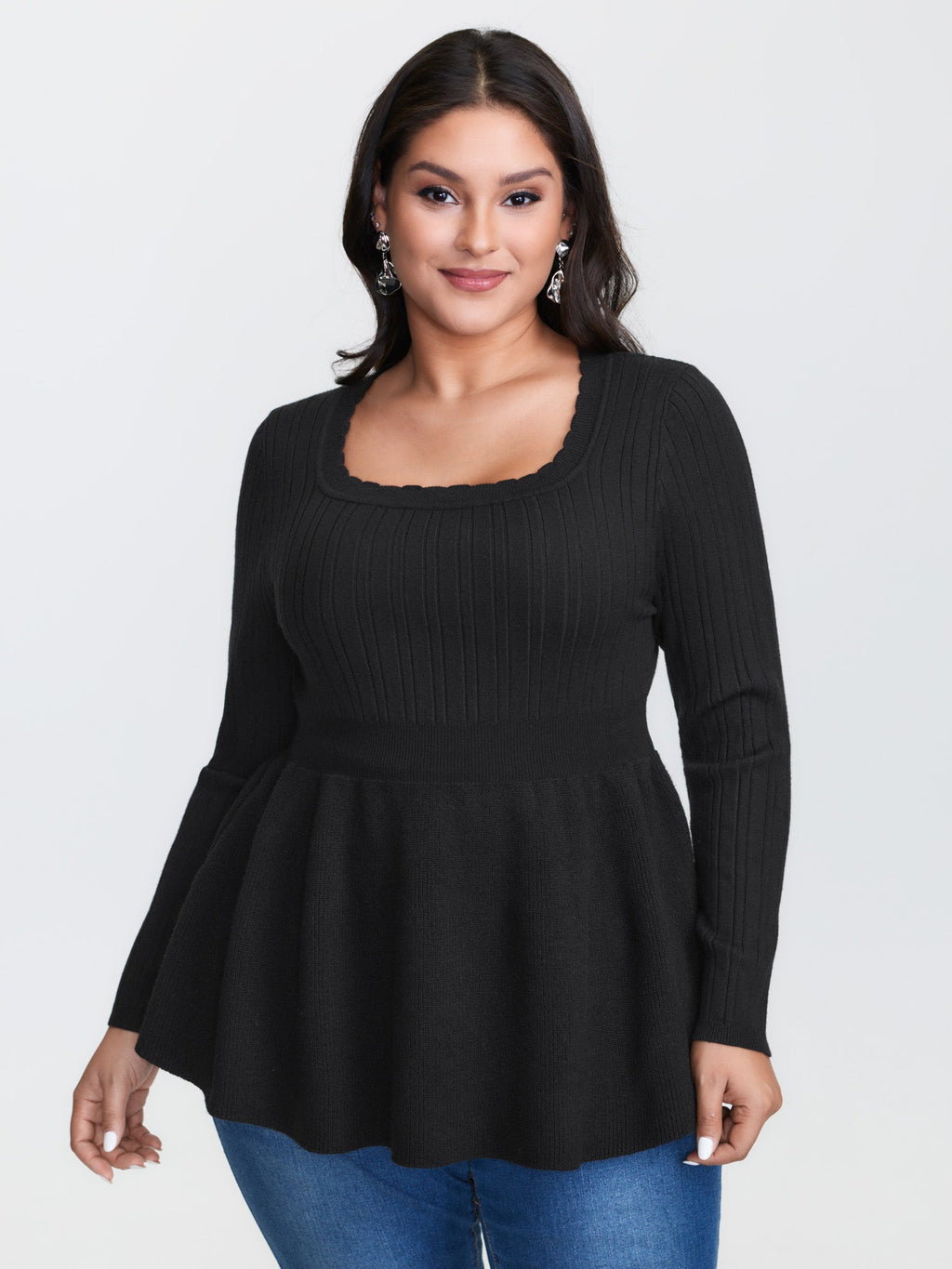 Textured Scoop Neck Cinched-Waist Pullover