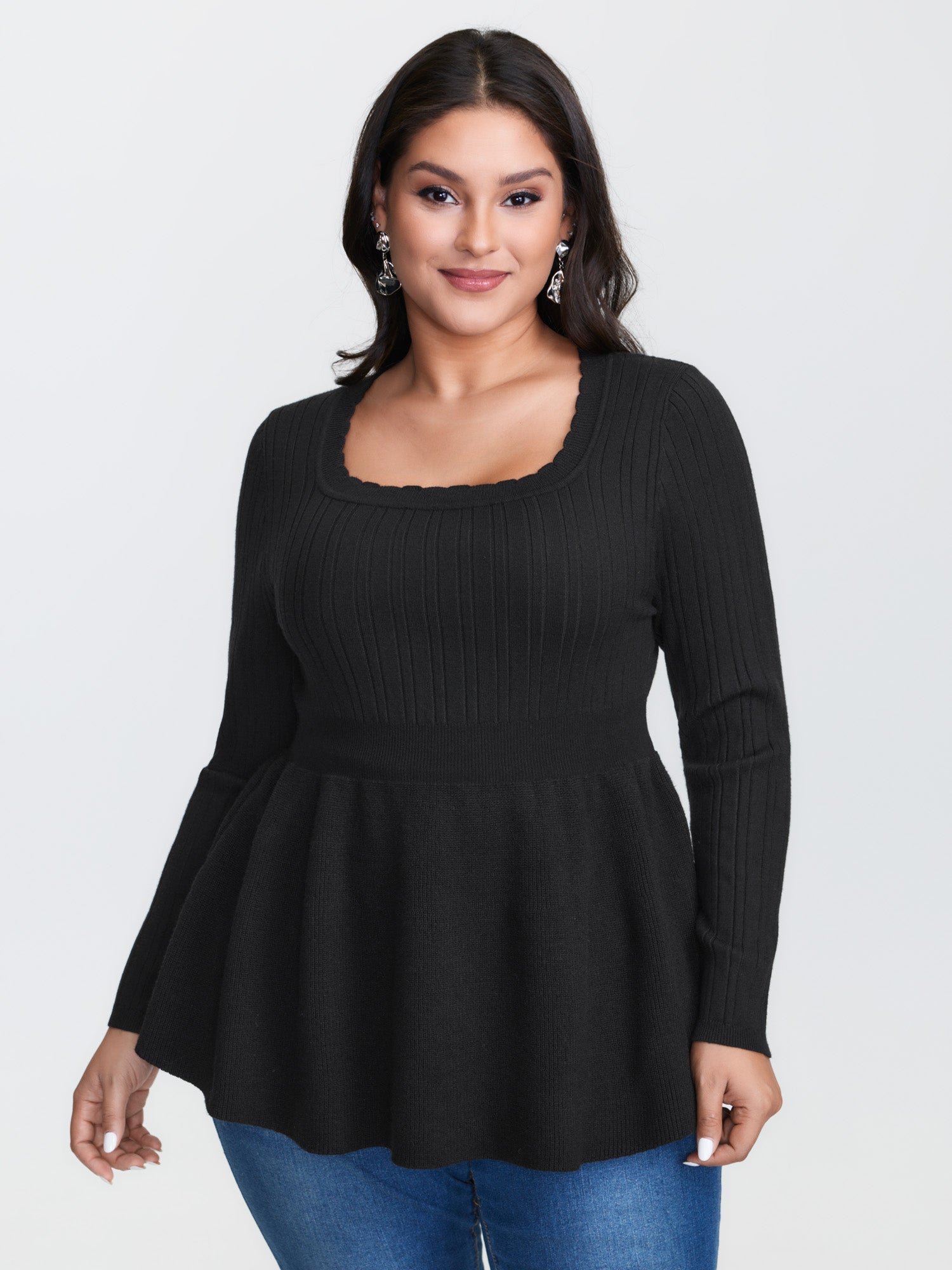 Textured Scoop Neck Cinched-Waist Pullover