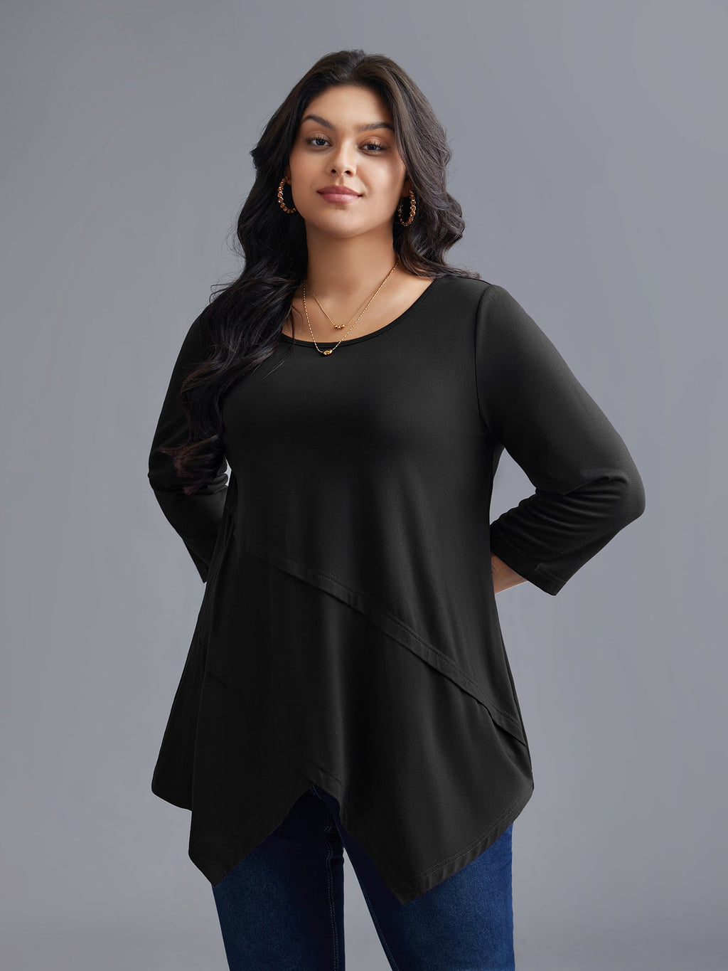 Asymmetrical Hem Overlap Long T-shirt