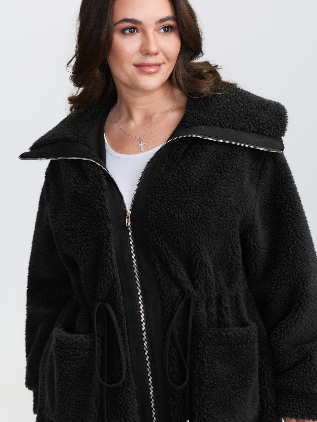 Faux Shearling Zipper Pockets Jacket