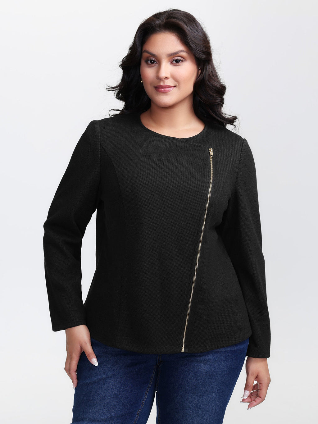 Asymmetrical Zipper Solid Jacket