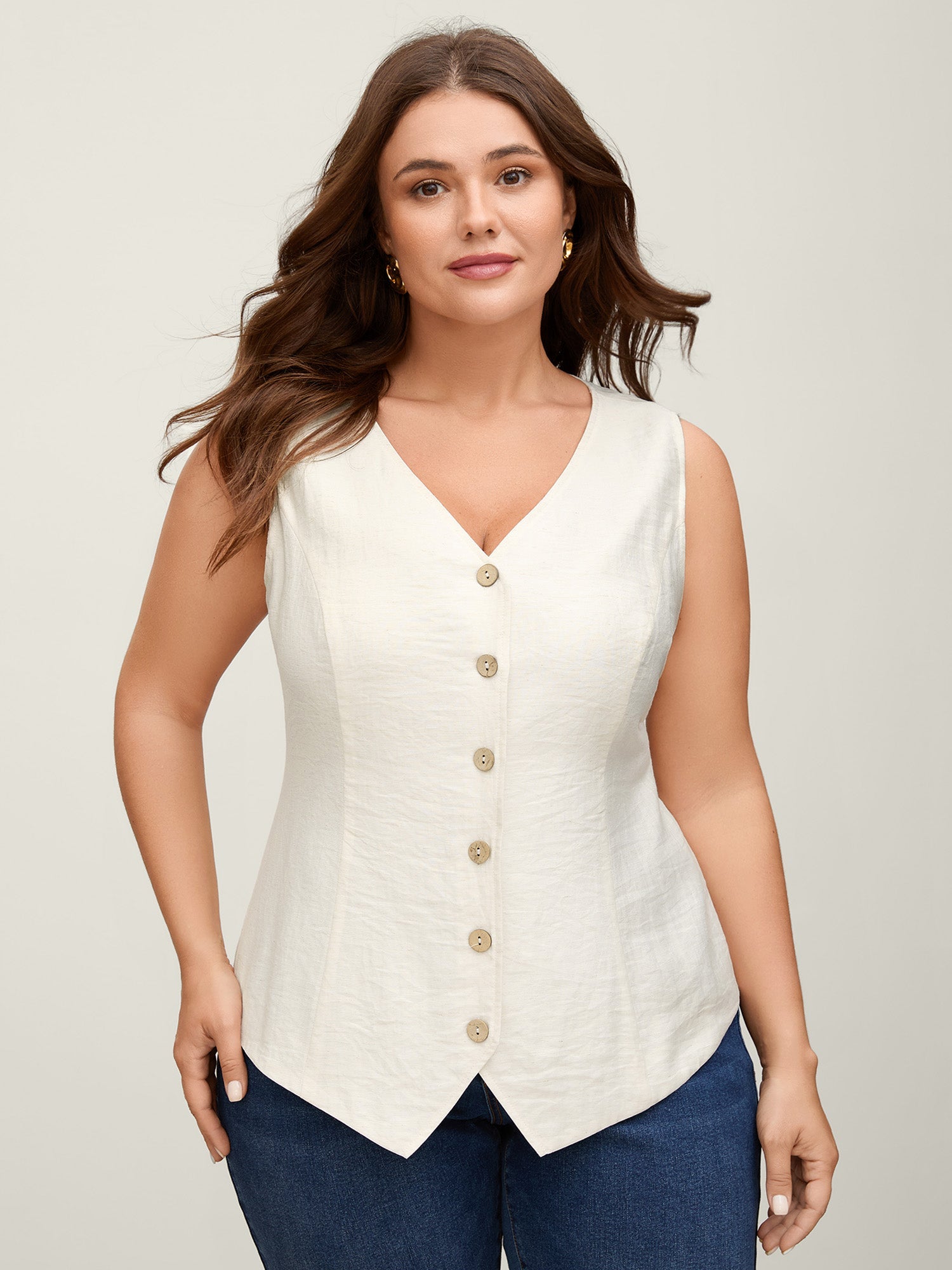 Linen Solid Button Vest