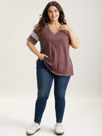 Ditsy Floral Colorblock Contrast Raglan Sleeve T-shirt