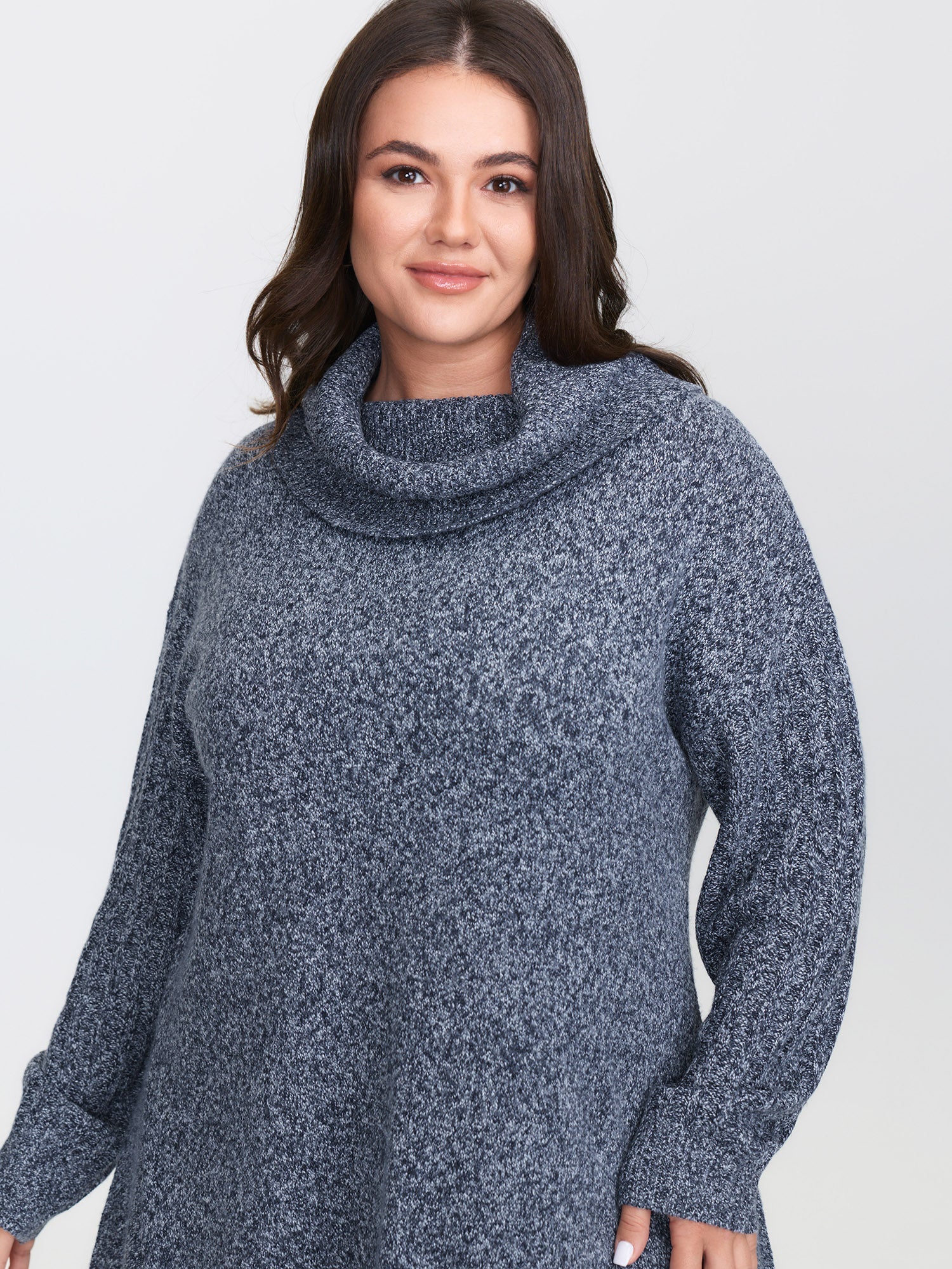 Stacked Turtleneck High-Low Hem Pullover
