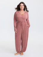 Elastic Waist Overlap Collar Lounge Jumpsuit