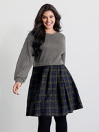 Layered Plaid Pockets Midi Dress