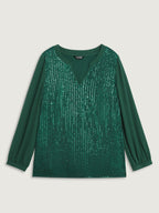 Shimmery Sequin Notched Collar Blouse