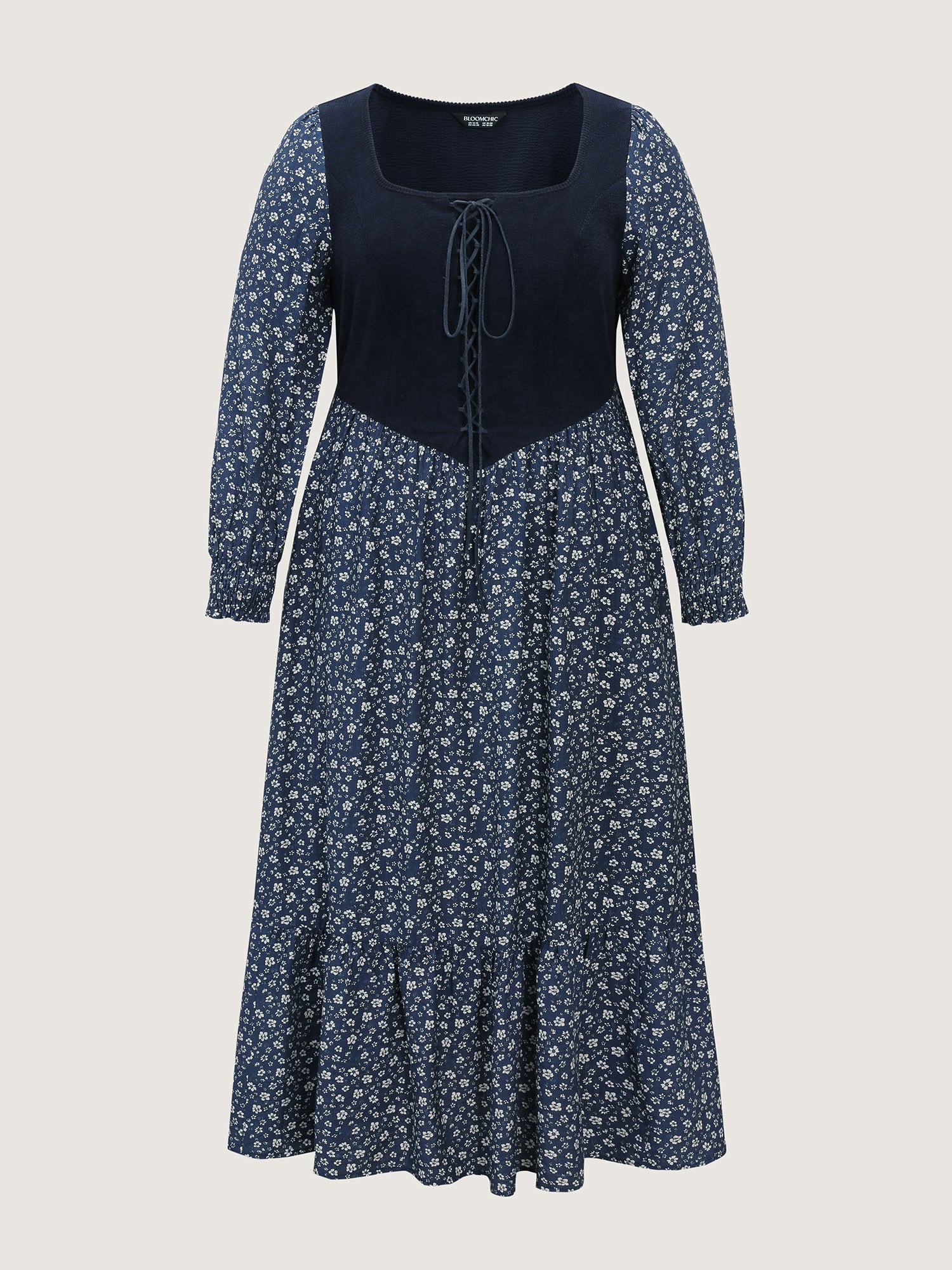 Corset Detail Shirred Floral Pockets Midi Dress