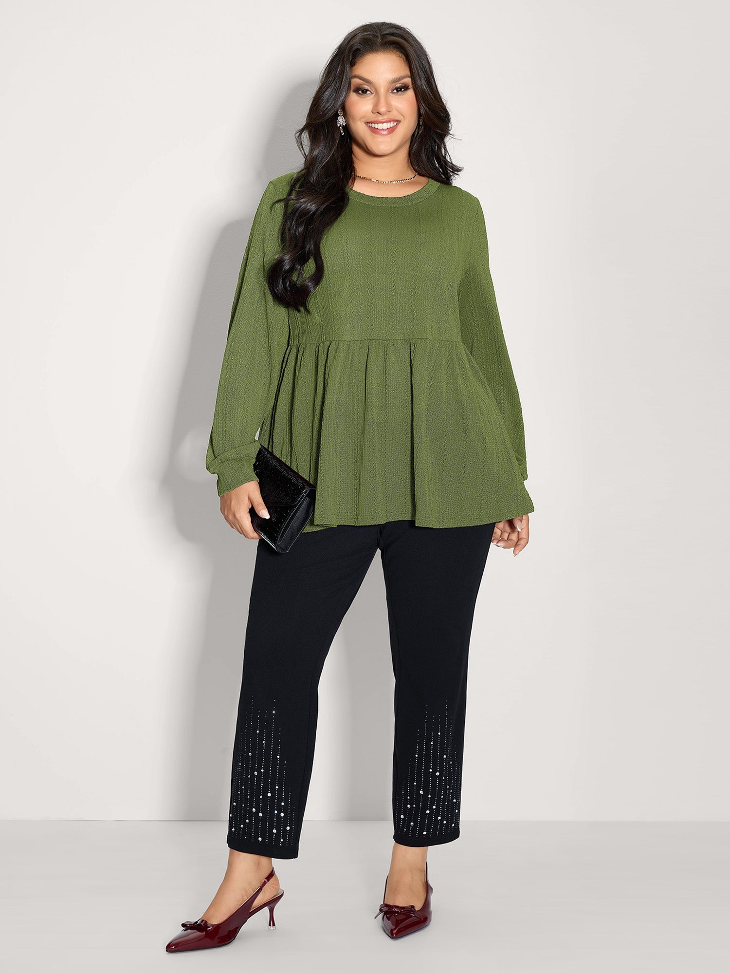 Textured Stretchy Flared Knit Top