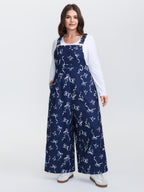 Bow-Tie Print Adjustable Overall Straps Jumpsuit