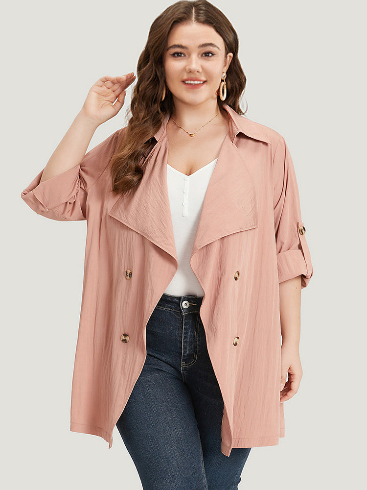 Plain Lapel Collar Asymmetrical Tab Sleeve Coat