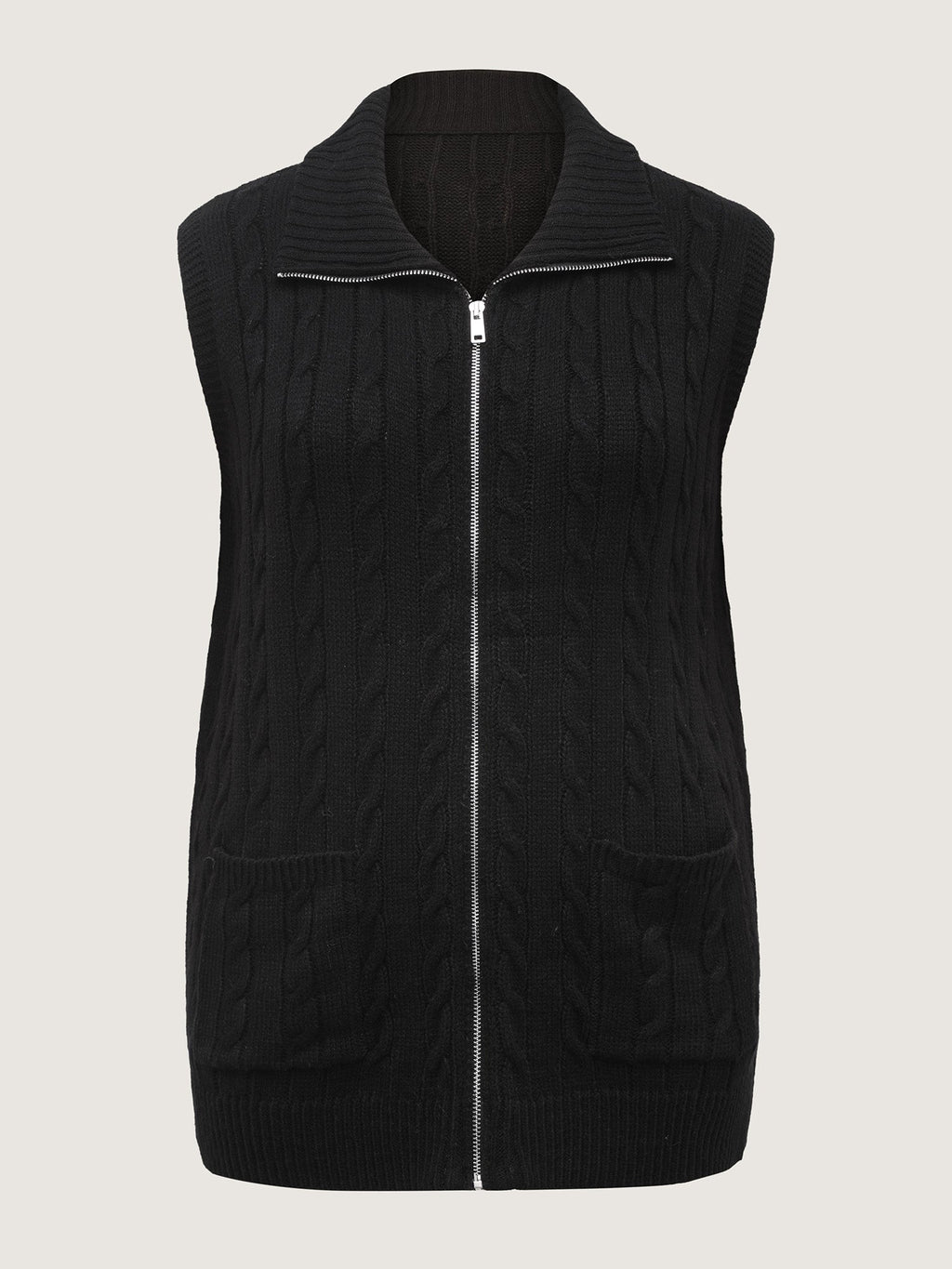 Cable Zipper Sleeveless Knit Cardigan