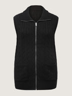 Cable Zipper Sleeveless Knit Cardigan