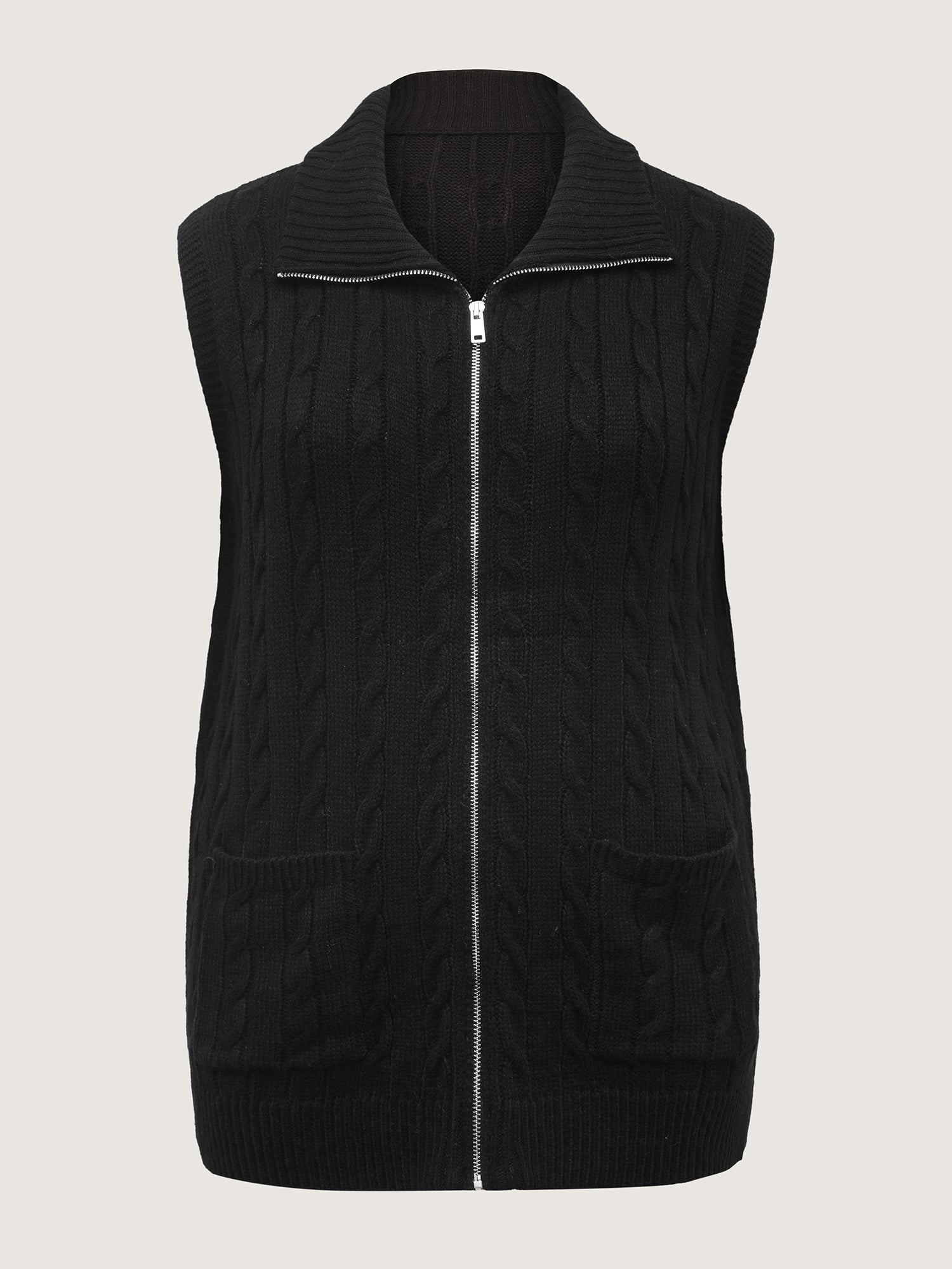 Cable Zipper Sleeveless Knit Cardigan