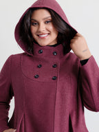 Hooded Pleated Pockets Waist-Defining Coat