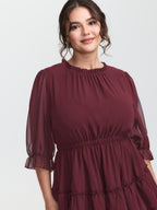 Three-Quarter Sleeve Tulle Skirt Knee-Length Dress