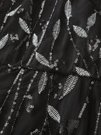 Leafy Print Sheer Sleeve V-Neck Midi Dress