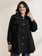 Colorful Buttons Hooded Pocket Coat