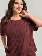 Stretchy Pit Strip Solid Loungewear Set