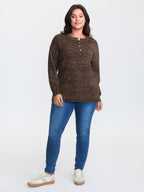 Heather Textured Button Neck Pullover