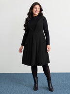 Corduroy Stretchy Waist V-Neck Midi Dress