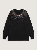 Sequin Embroidery Round Neck Pullover
