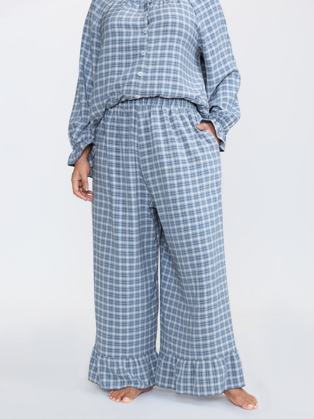 Gingham Ruffled Hem Loungewear Set