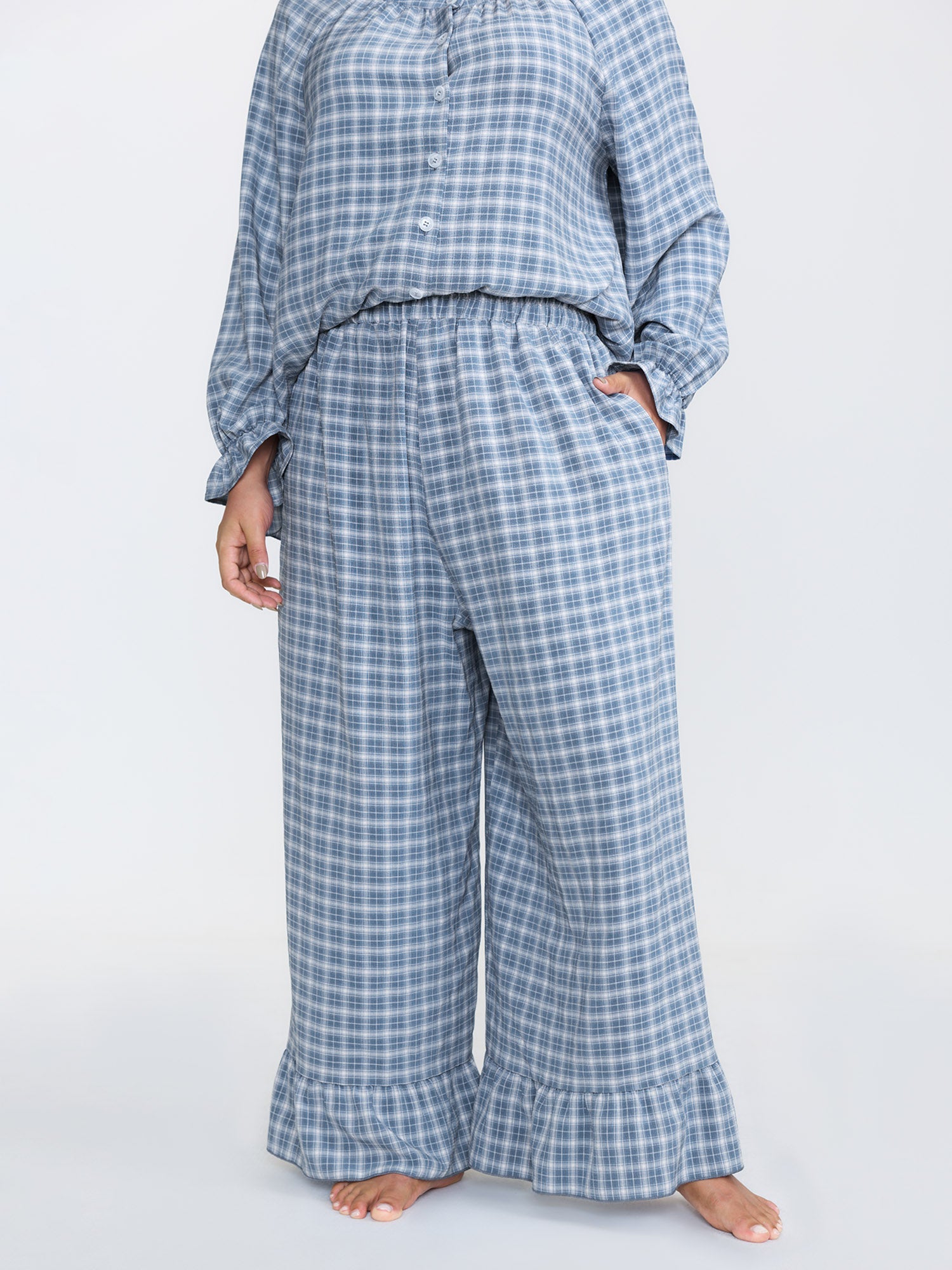 Gingham Ruffled Hem Loungewear Set