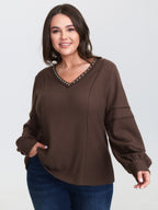 Brushed Waffle Rivet Neckline Sweatshirt