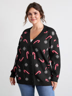 Holiday Candy Patch Pockets Knit Cardigan