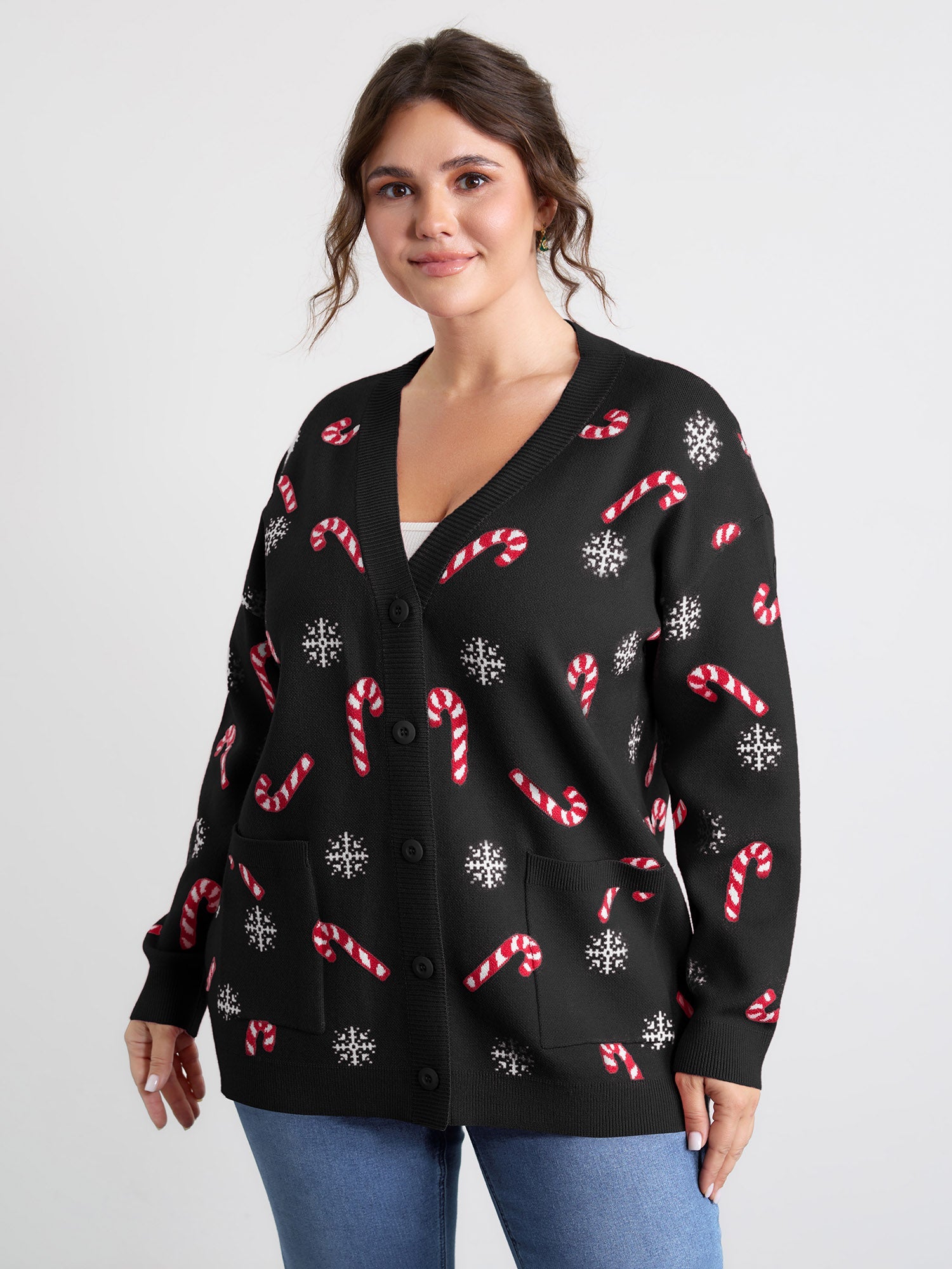 Holiday Candy Patch Pockets Knit Cardigan