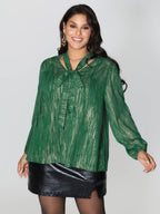 Gold Stamp Sheer Collar-Tie Blouse