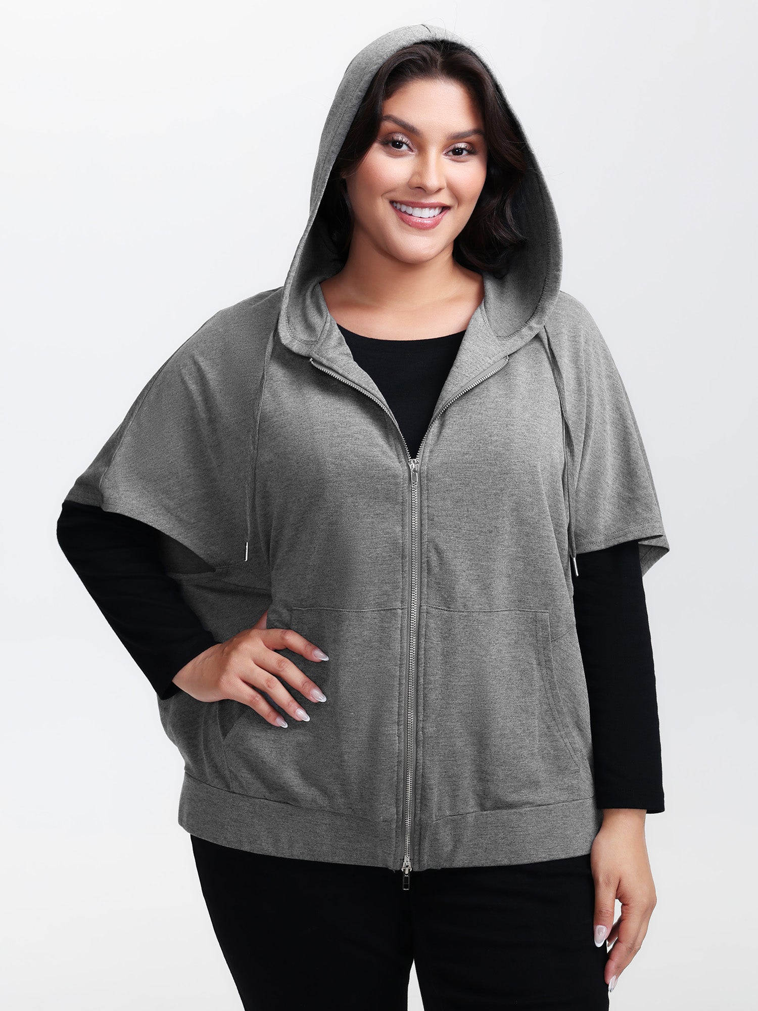 Supersoft Cloak Style Zipper Hooded Jacket