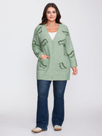 Jacquard Dinosaur Print Knit Cardigan