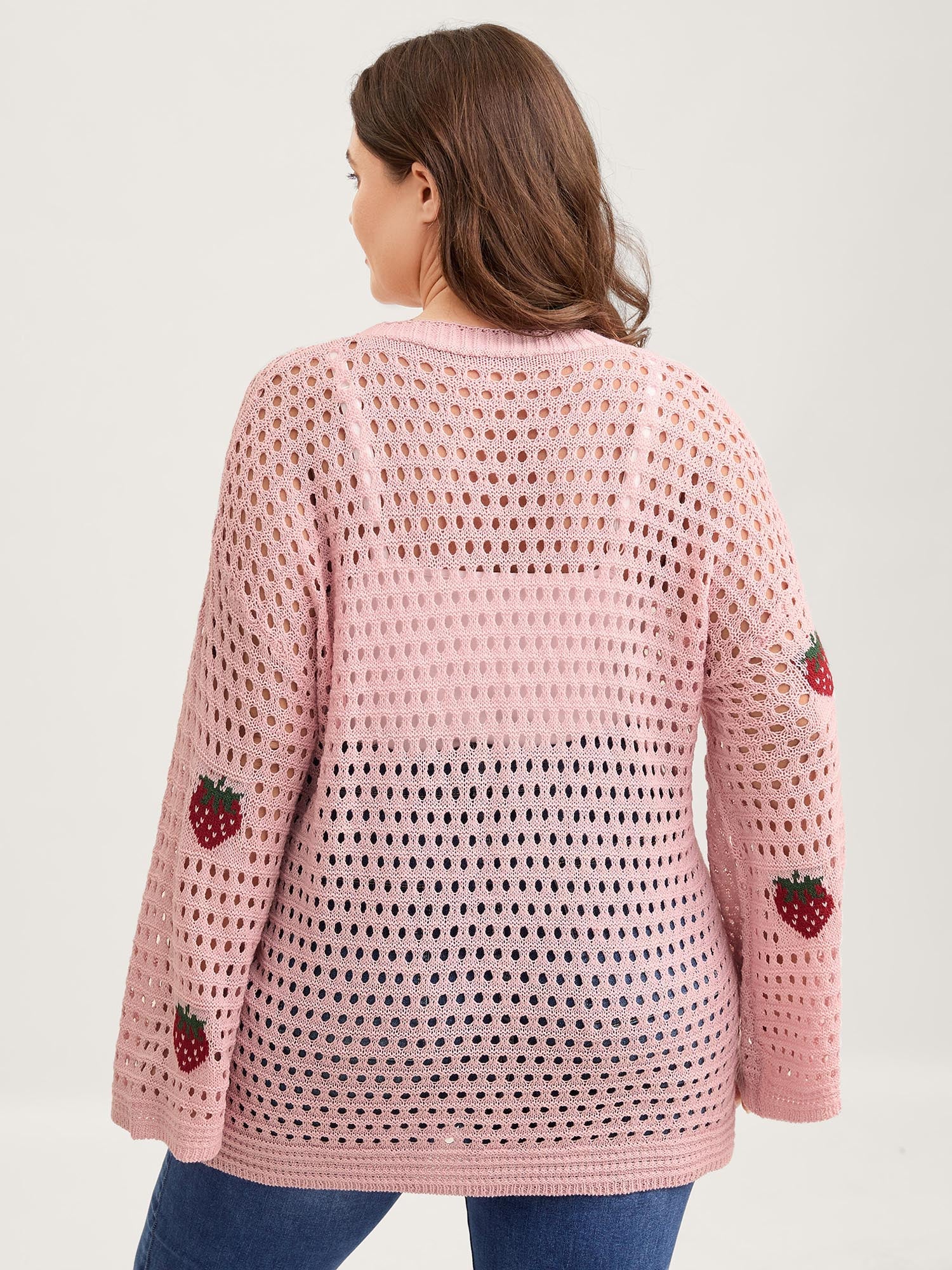 Strawberry Jacquard Embroidery Tie Knit Cardigan