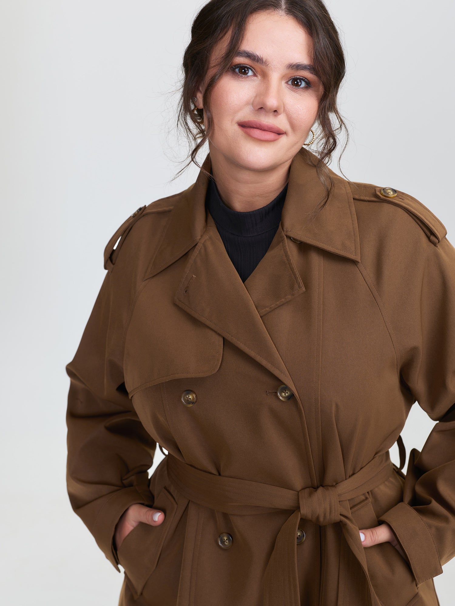 Double Button Belted Trench Coat