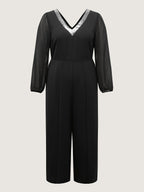 Sequin Neckline Petal Flowy Hem Jumpsuit